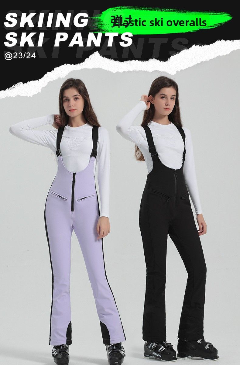 Women's Ski With Straps, One-Piece Waterproof Suit, Winter Outdoor Warm Snow Pants_voghion.com