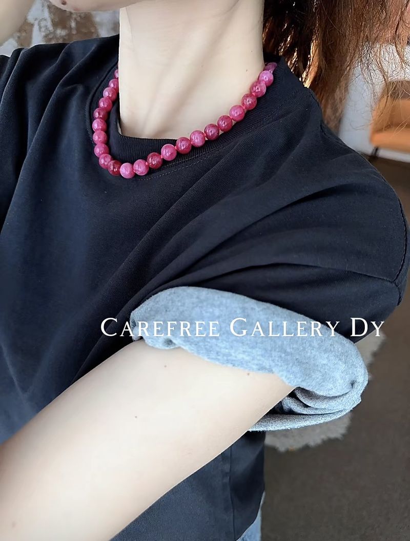 Premium Sense Exquisite Kolye Kuvars Taş Pembe Şakacı Boncuklu Hafif Lüks Basit Atmosfer Kişiselleştirilmiş Çok Yönlü Köprücük Kemiği Zinciri_voghion.com