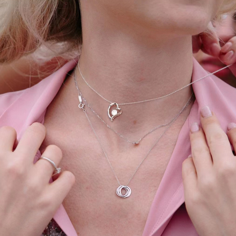Collana a forma di cuore con ciondolo a forma di cuore in diamanti, in acciaio inossidabile, con catena a forma di cuore, per donna_voghion.com