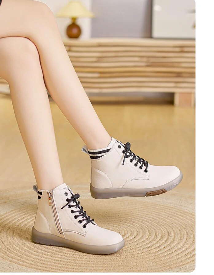 Stivali da pioggia da donna da donna Stivaletti in gomma Pelliccia sintetica Punk Tacco medio vintage Punta quadrata Scarpe da esterno con cerniera stringate_voghion.com