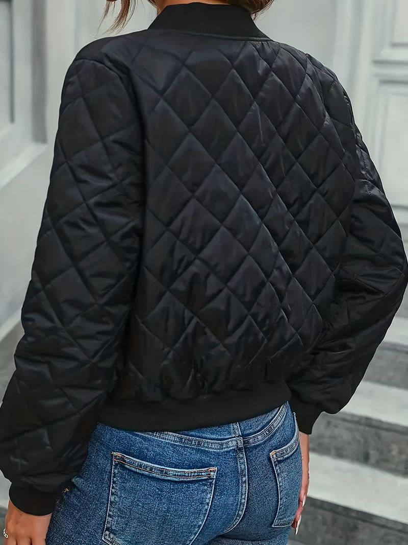 "Stijlvolle effen polyester-katoenmix jas voor dames, korte winterjas met opstaande kraag, lichtgewicht en veelzijdige bovenkleding voor op het werk_voghion.com