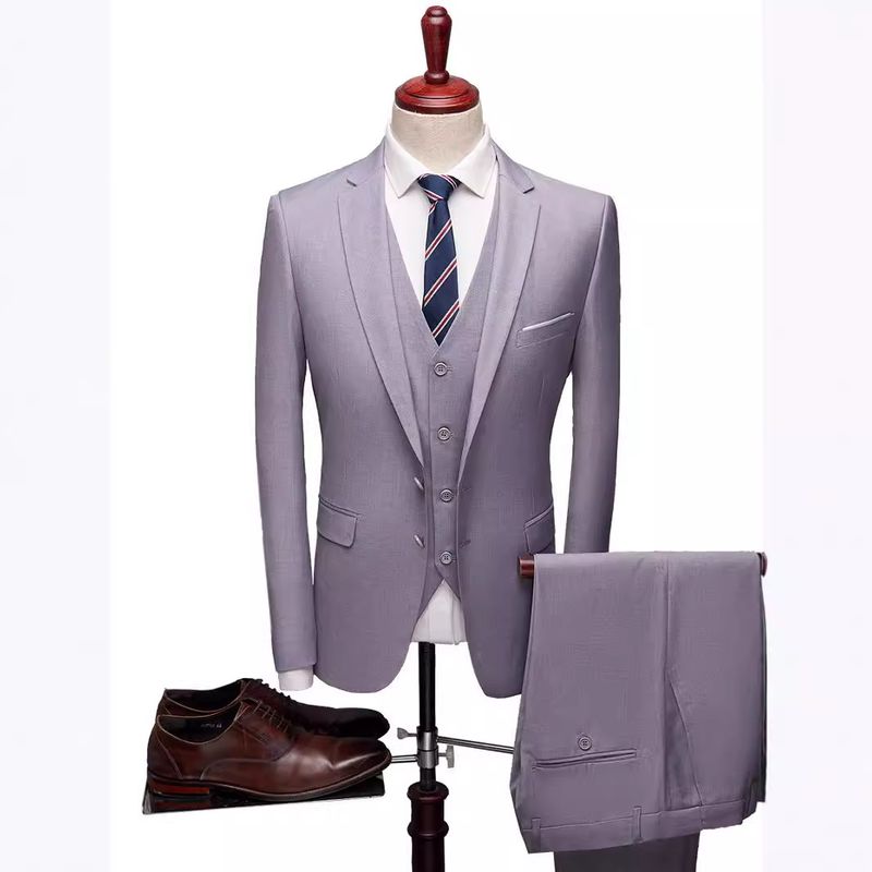 CT 2025 New Men's Solid Color Business Casual Three-Piece Two-Button Korean Slim Fit Groom Suit Set_voghion.com