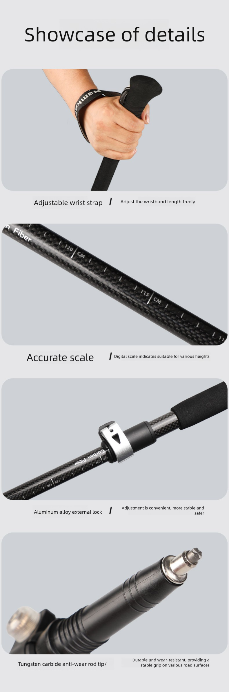 Outdoor 3k Fiber Folding Five-Section Climbing Ultra-Light Carbon Hiking Trekking Pole Walking Stick_voghion.com