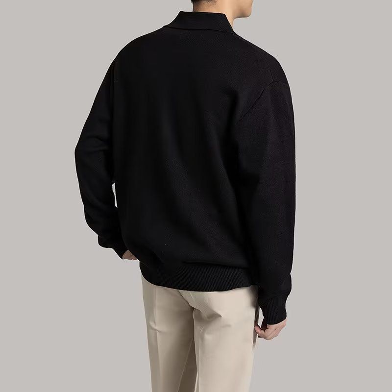 Gestricktes Poloshirt mit langen Ärmeln und halbem Reißverschluss, Neuheit für Herren im Frühling und Herbst, Pulloverjacke mit Kragen_voghion.com