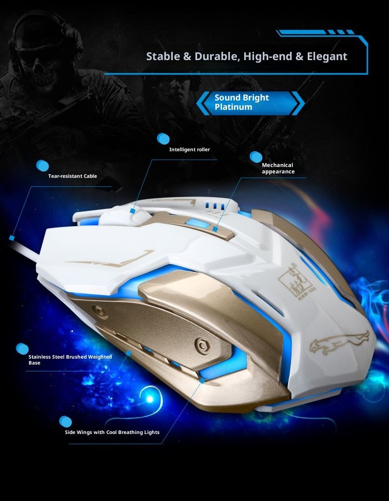 Digitex Digitex Gaming Chasing Light Leopard K1 Mouse USB ottico cablato silenzioso e luminoso per Internet Cafe, in lamiera d'acciaio, produttore_voghion.com