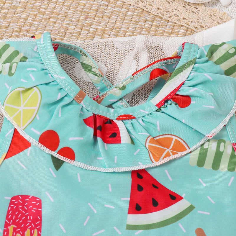 Maillot de bain trois pièces pour enfants, petite et moyenne taille, haut imprimé glace pastèque, pantalon triangle, veste en dentelle_voghion.com