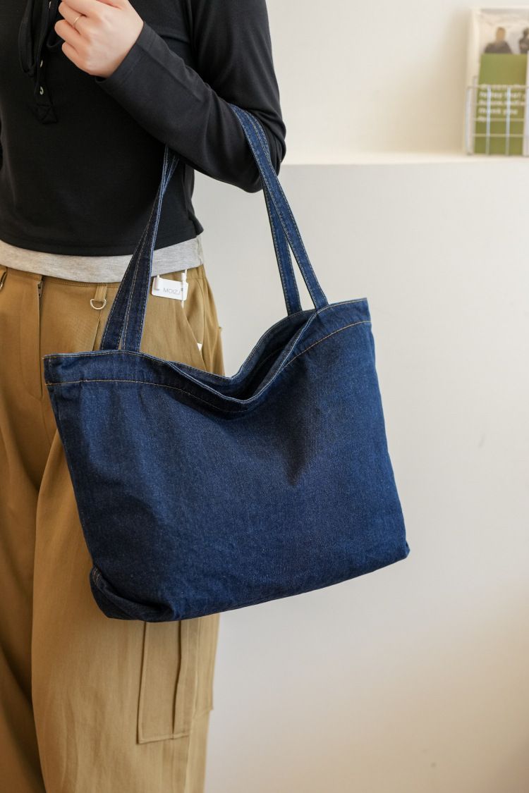 Denim Bag Women's Shoulder Bag Large Capacity Solid Color Washed Denim Bag Student Commuter Shoulder Bag Female Art Casual Handbag_voghion.com