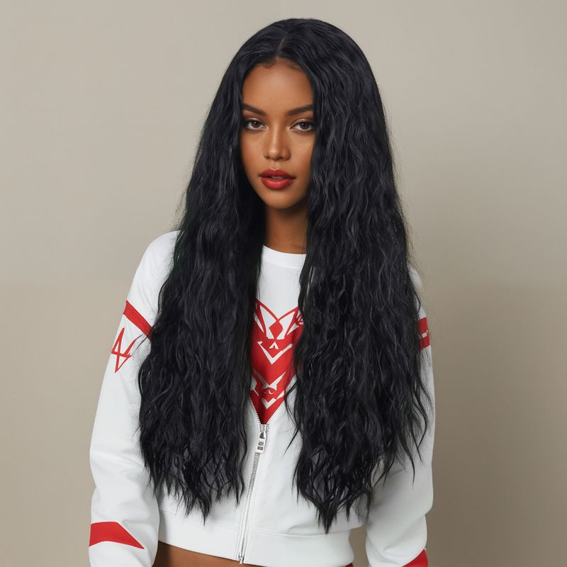 Hair Extensions Wigs Long Curly Hair Middle Split Corn Perm Black Curly Hair Support On Behalf Of The Hair_voghion.com