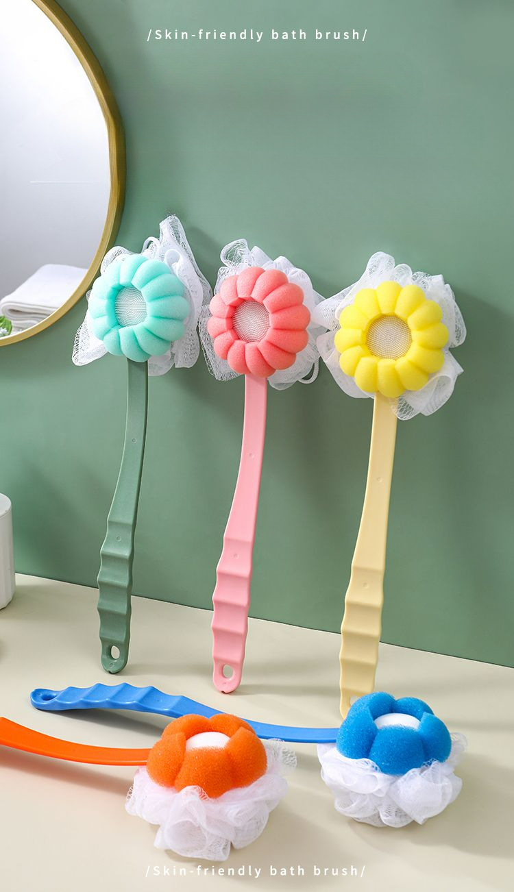 Children's Sponge Ball Long Handle Soft Bristle Brush Bath Scrubber Lazy Back_voghion.com
