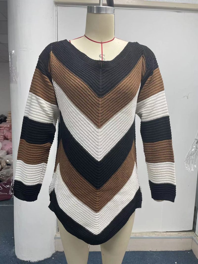 Damenbekleidung passend für Herbst und Winter, neues lockeres Oberteil, Schnee, farblich passender Strickpullover_voghion.com