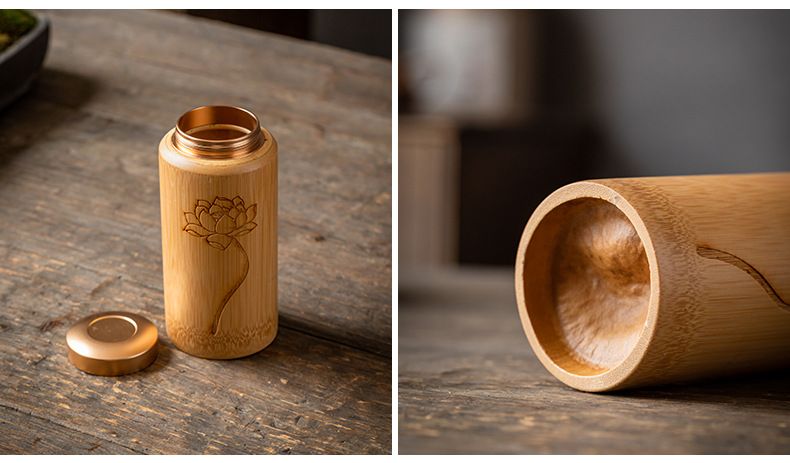 Bamboo Sealed Tea Caddy Handmade Wood Chinese Style Bamboo Container Portable Bamboo Tea Canister for Household Use_voghion.com