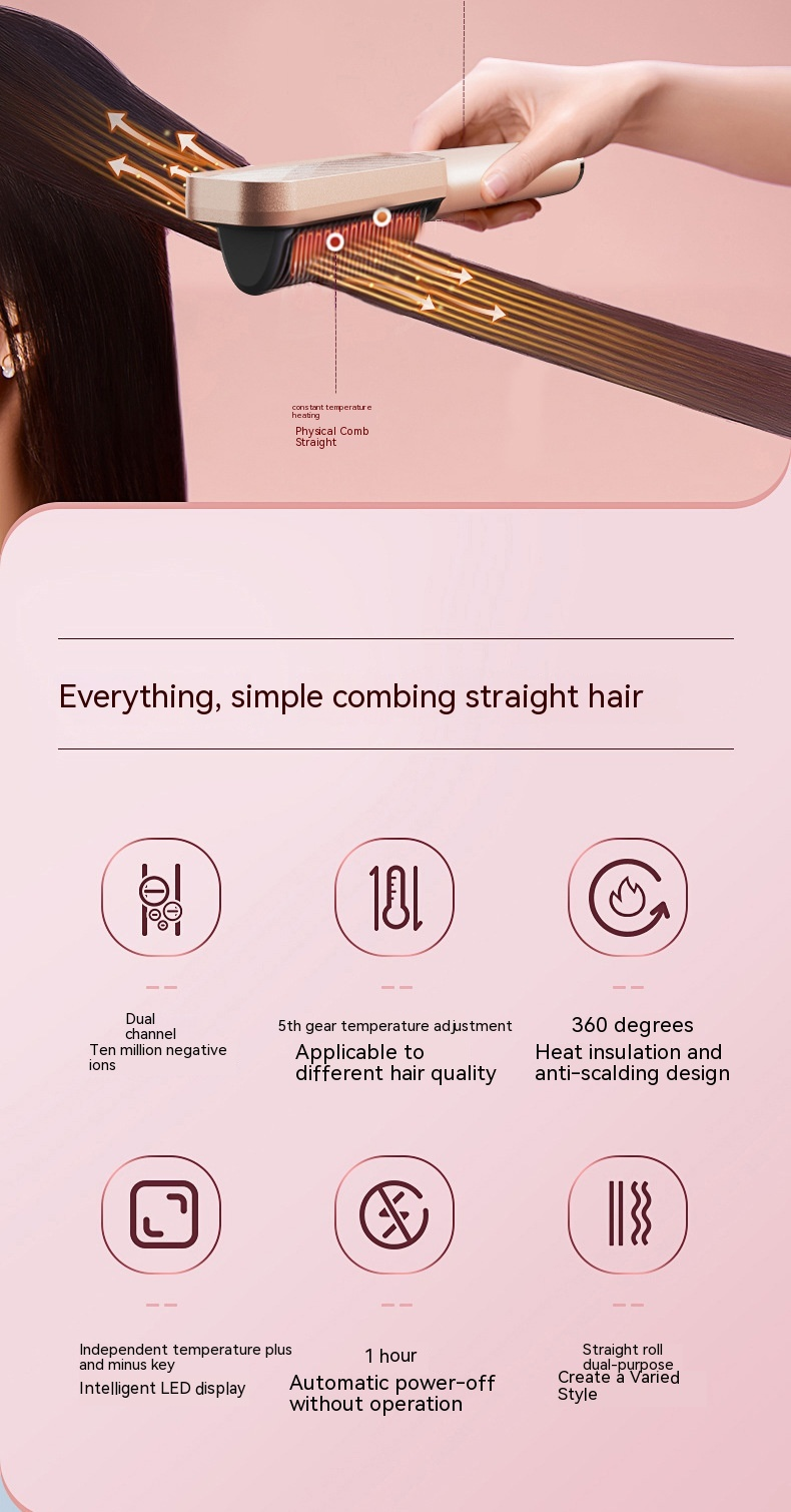 Negativ-Ionen-Kamm für glattes Haar schadet dem Haarglätter nicht, Dual-Purpose-Kamm für glattes und lockiges Haar, Haushalts-Lockenstab für faules Haar_voghion.com