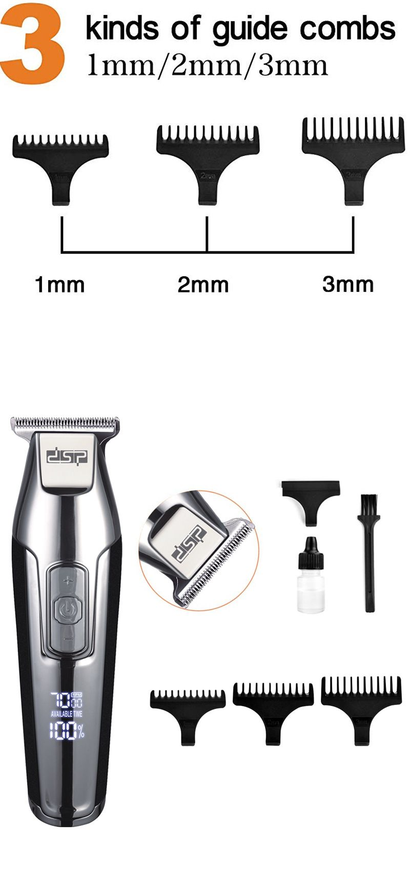 DSP Dansong Home USB-Lade-LED-Ölkopf-Styling Elektrischer Push-Trimm-Haarschneider_voghion.com