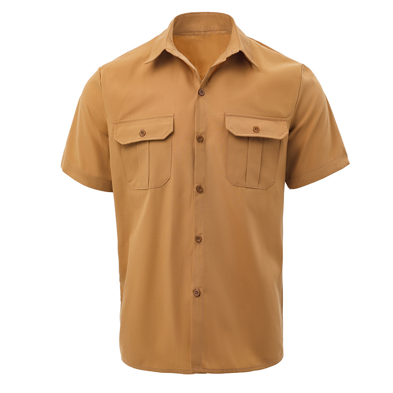 Camisa de manga corta lisa con solapa y doble bolsillo y hebilla para hombre, estilo retro, clásica, informal, nueva, de primavera_voghion.com