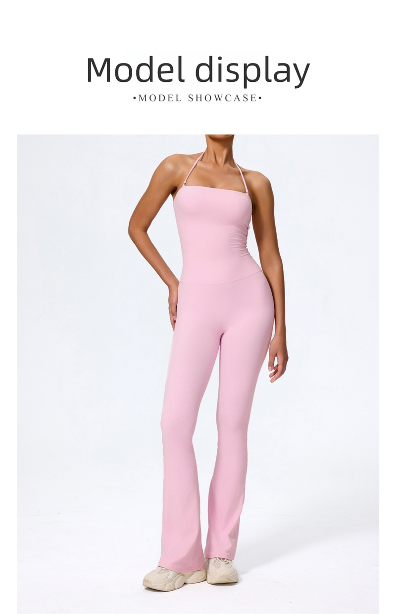 Xijia European And American Peach Hip Lift Halter Neck Sports Jumpsuit For Women Casual Slightly Flared Fitness Yoga_voghion.com