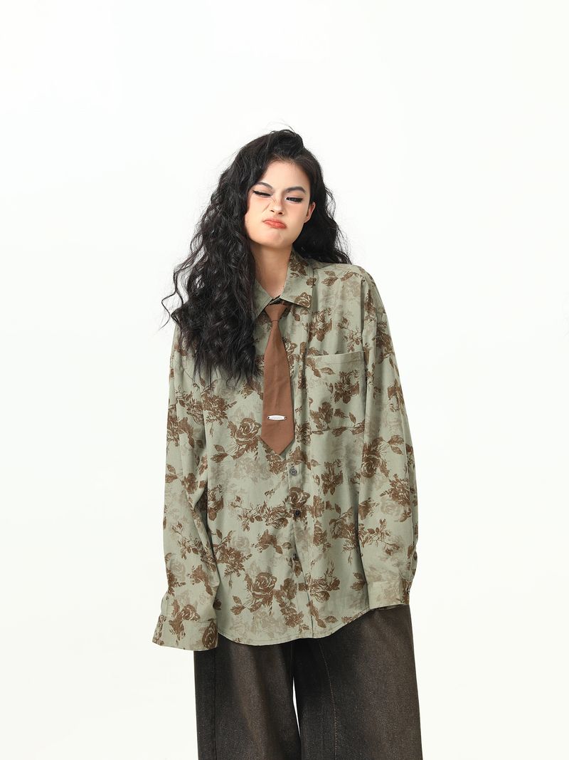 Camicia estiva ampia e alla moda in stile americano, a maniche corte, stile vintage floreale, stile Wild Azi, per donna_voghion.com