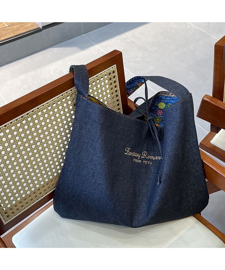 Denim Bag Women's Shoulder Bag Ethnic Style Patchwork Bag Single Shoulder Large Capacity Crossbody Bag Cowboy Double Bread_voghion.com