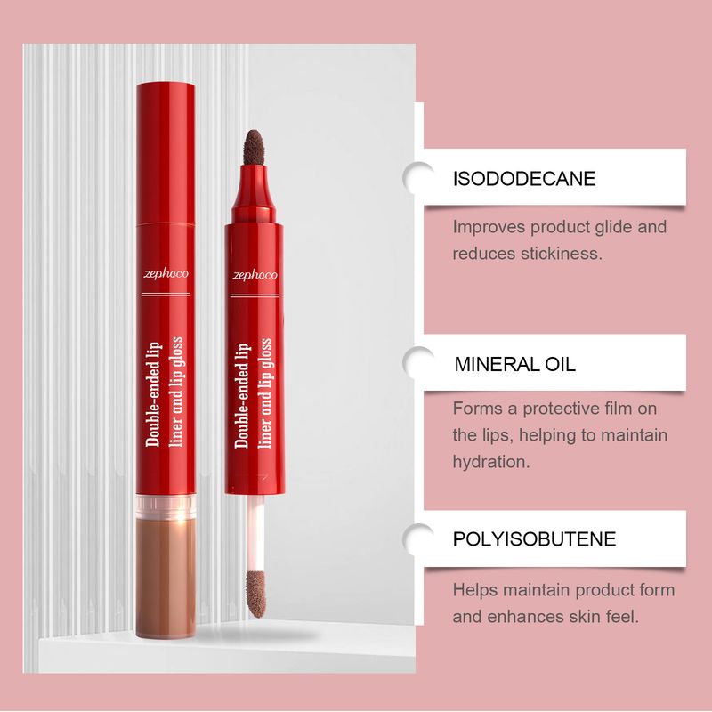 Zephoco Nude Brown 2-in-1 Lip Gloss Natural Color Bright Smooth Plumping Create Three-Dimensional Pouty Lips_voghion.com