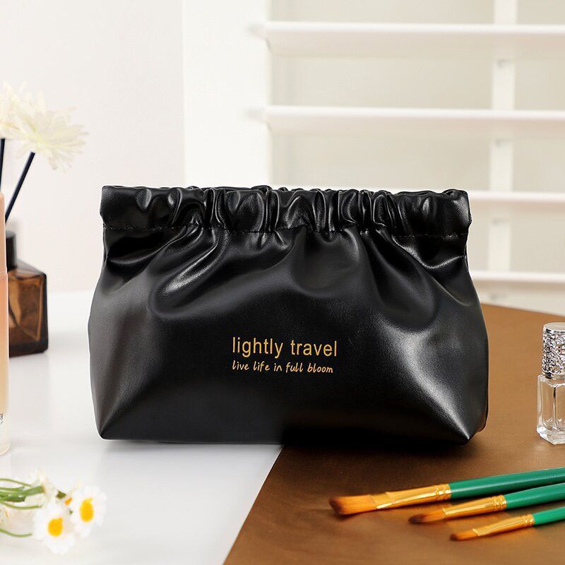Borsa da viaggio portatile semplice in PU per cosmetici, portamonete, rossetto, auricolari e antirughe_voghion.com