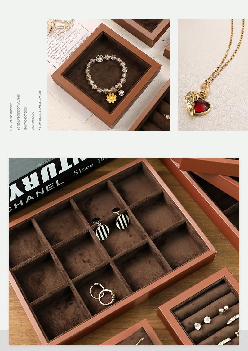 Brown Leather Jewelry Tray With Velvet Inside Watch Stand Necklace Ring Bracelet Storage Organizer Tray Earring Brooch Holder_voghion.com