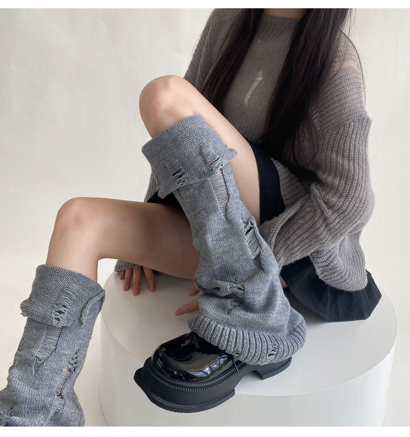 Jambières en tricot et daim pour femme, style automne/hiver_voghion.com