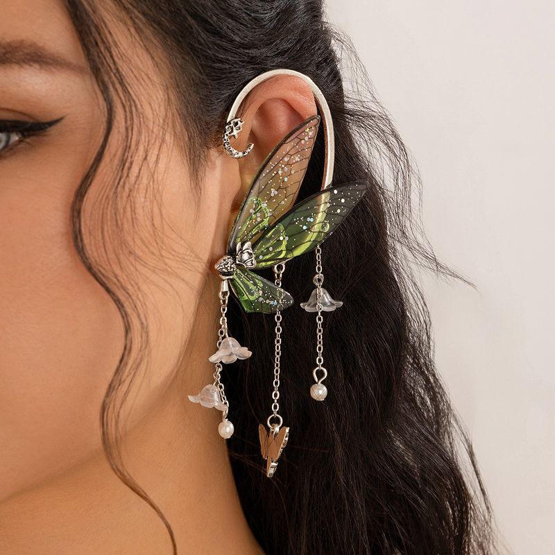 Orecchini a farfalla con nappa, elfo della foresta, senza piercing, con clip per l'orecchio, fiori a farfalla, nappa, orecchini lunghi con polsino per l'orecchio, gioielli, regali per donne e ragazze_voghion.com
