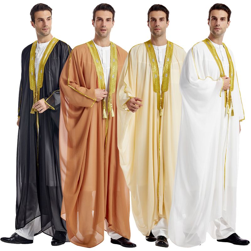 Férfi ruházat Férfi köntös Férfi hímzett hosszú ujjú medál Arany gyöngyös sifon felsőrész_voghion.com