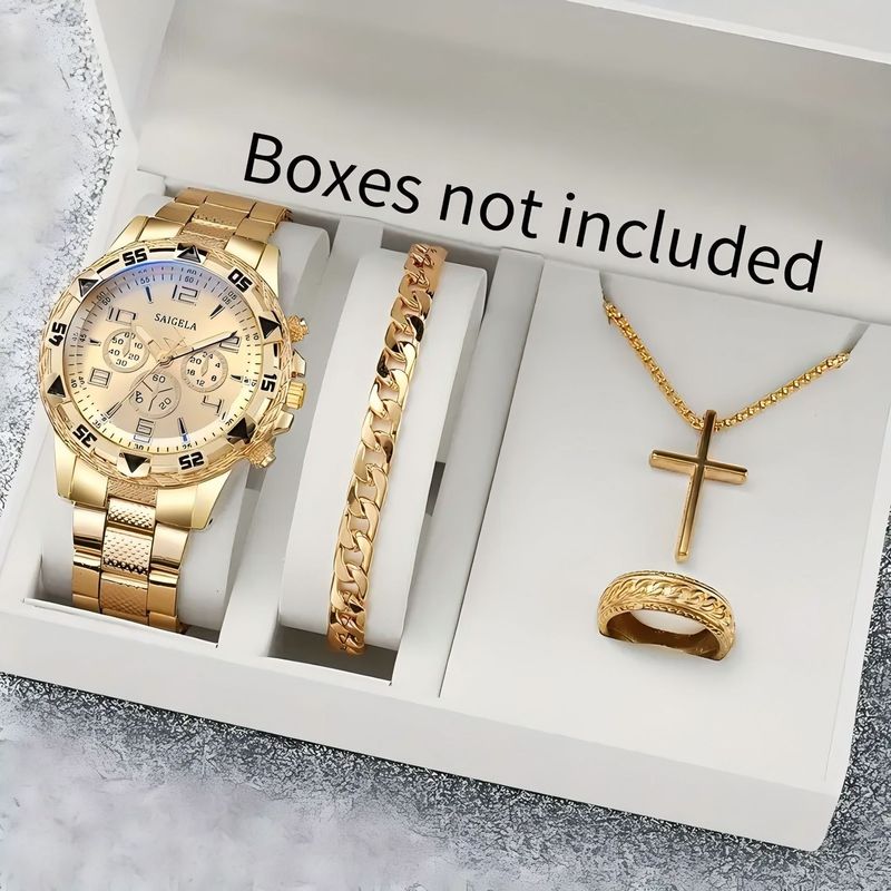 Swiss Men's Watch Set - Quartz Chronograph & Date Display (Business Stainless Steel Bracelet + Leather Strap Combo)_voghion.com