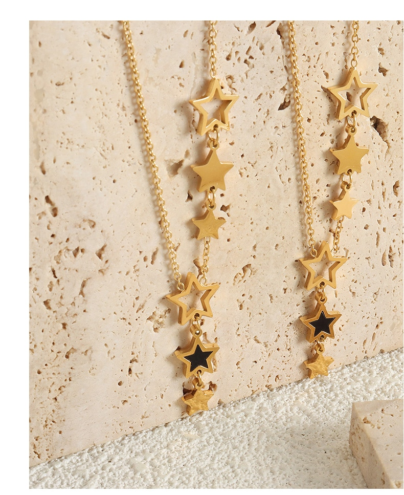Neu in Stern-Anhänger-Halskette für Frauen Edelstahl vergoldet Kette schwarz Acryl Modeschmuck Freundin Geschenk Großhandel_voghion.com