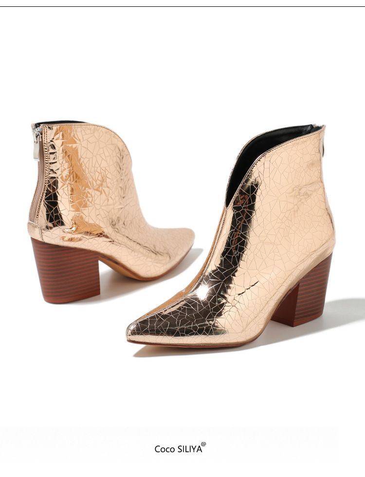 Women's Snake Print Pointed Toe Ankle Boots - Chunky Heel Bare Booties For Fall/Winter_voghion.com