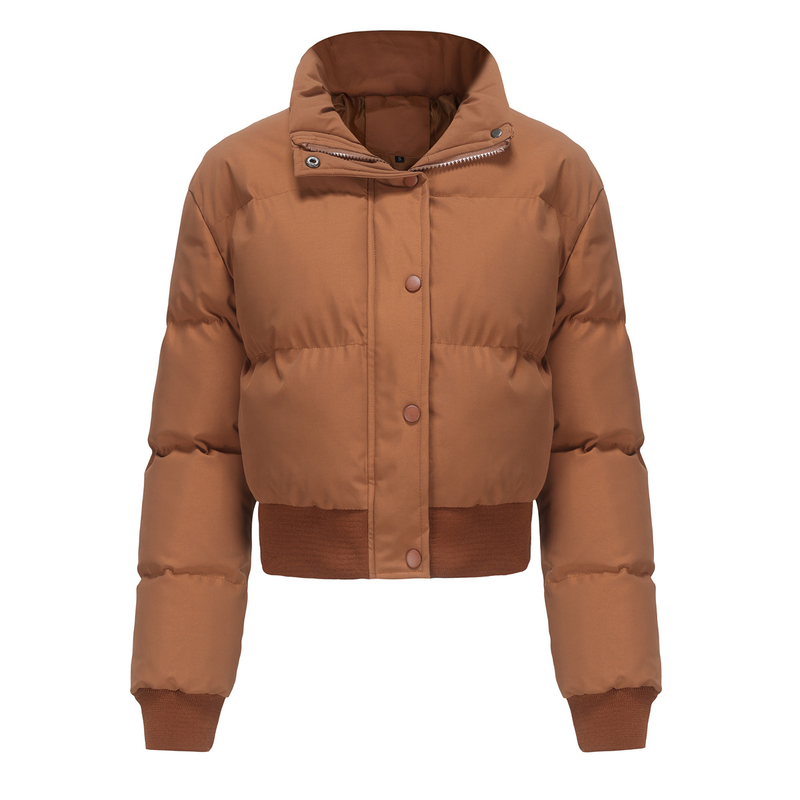 Women's short cotton-padded jacket women's long-sleeved high-necked warm coat_voghion.com