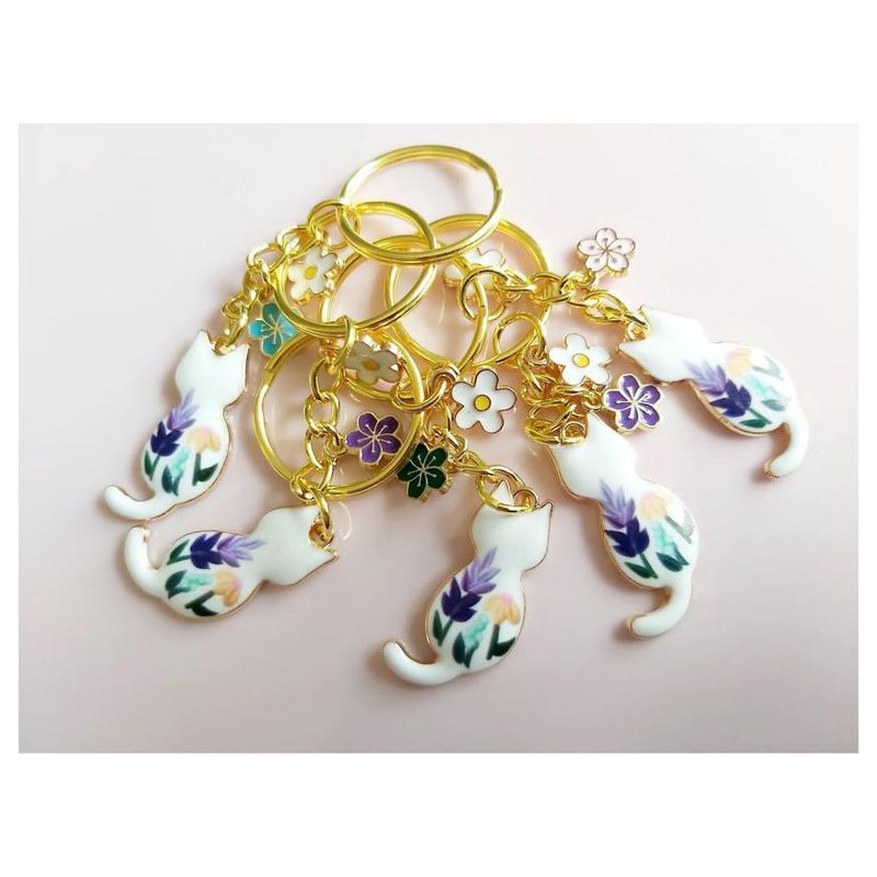 Nouveau porte-clés coloré et mignon en émail avec fleur, passionné de jardin et de chat_voghion.com
