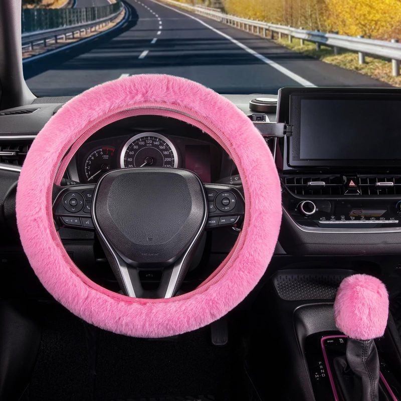 Plush Steering Wheel Cover Rabbit Fur Elastic Winter Warm Non Slip Handle Cover Unisex_voghion.com