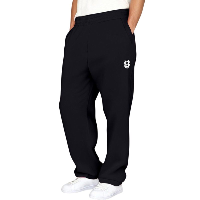 Calça jogger unissex streetwear bordada - Calça de moletom hip-hop oversized com zíper (cinza claro/preto/rosa, P-3GG)_voghion.com