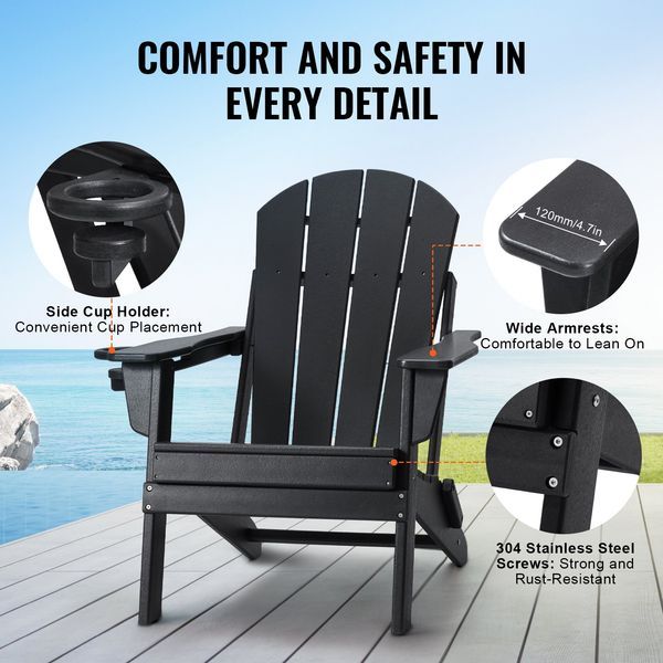 Adirondack Chair Plastic Set Of 2 All-Weather Folding Fire Pit Black_voghion.com