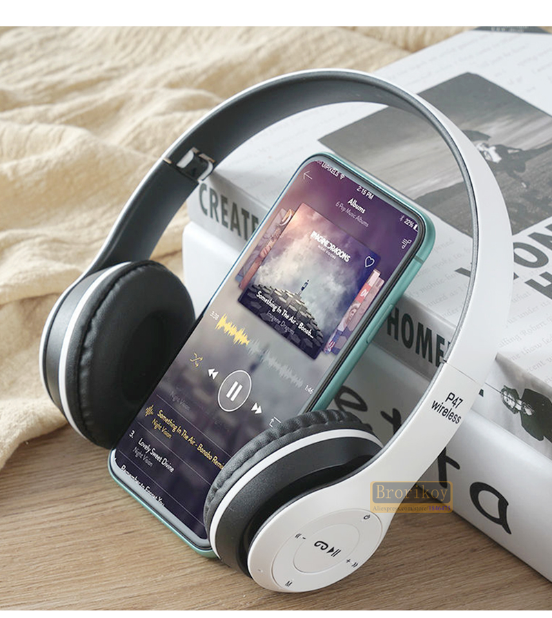 Auriculares inalámbricos Bluetooth estéreo con graves, plegables, con micrófono, radio FM, reproducción de tarjeta TF_voghion.com