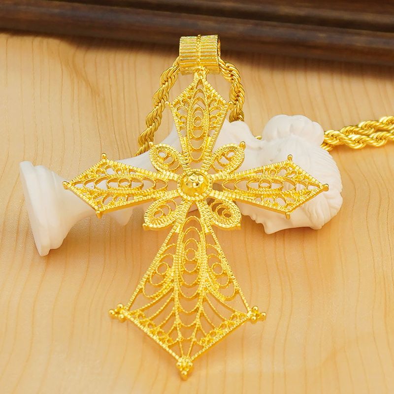 Ethiopian Cross Jewelry Pendant Gold Eritrean Traditional Wedding_voghion.com