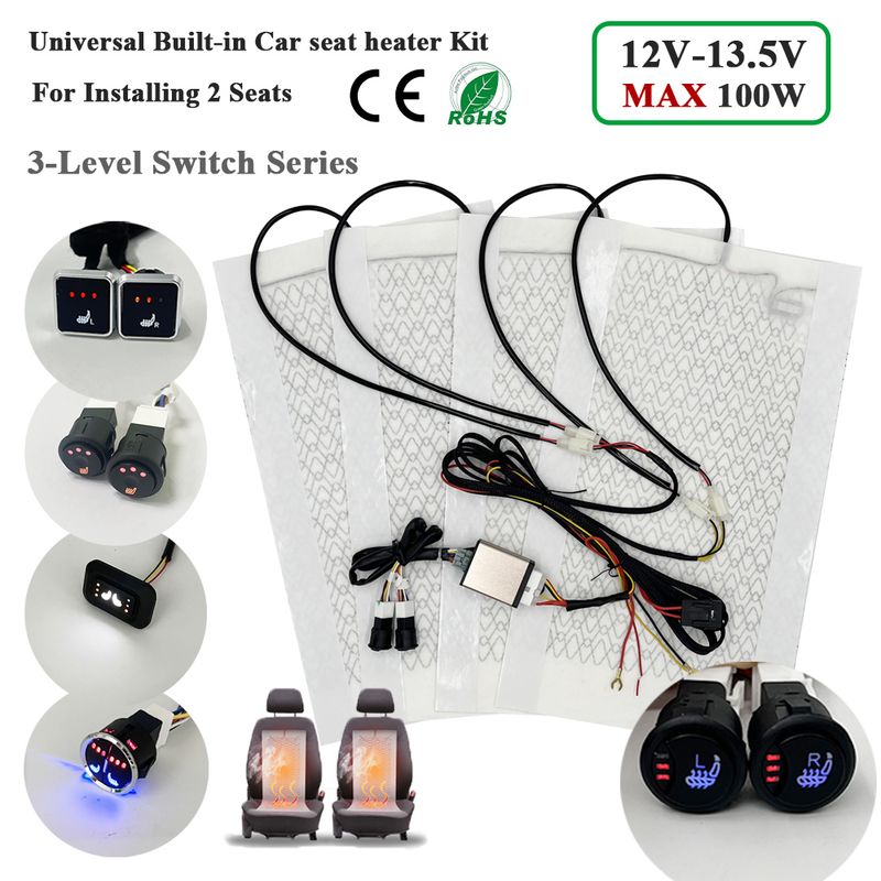 Kit de chauffage universel intégré pour siège auto, compatible avec 2 sièges, coussins chauffants en fibre de carbone 12 V 100 W, avec interrupteur à 3 niveaux_voghion.com