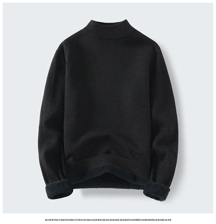 Men's Winter Thermal Fleece Knit Sweater - Semi-Turtle Neck Warm Base Layer, Solid Color Casual Pullover For Cold Weather_voghion.com