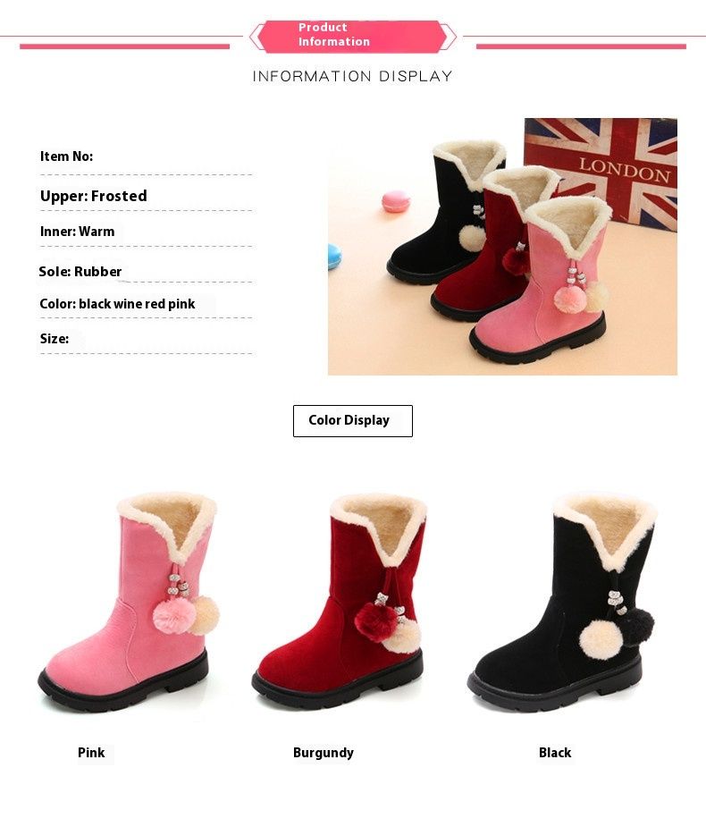 2024 Herbst/Winter Mädchen Lange Eltern-Kind Prinzessin Hairball Schneestiefel, Kinderschuhe, Damen Samt_voghion.com
