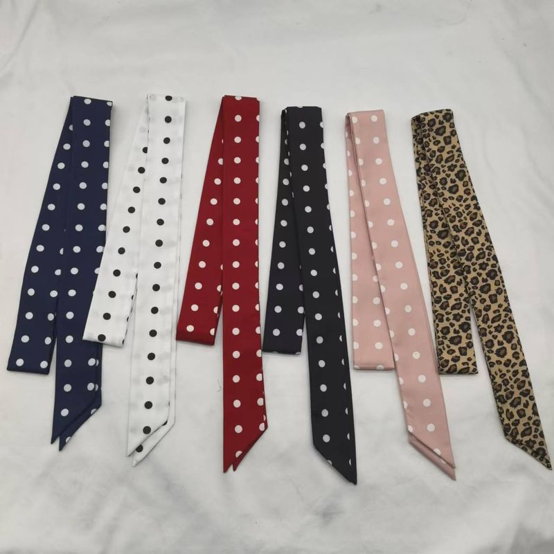 Damen-Schal im koreanischen Stil mit passenden Accessoires: Retro-Dekoration, Leopardenmuster, Polka Dots, langer Schal mit Schleife_voghion.com