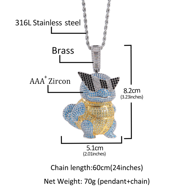 Hip Hop Cartoon Johnny Turtle Full Diamond Pendant with Copper Inlaid Zircon Stone, Cool and Fashionable Bounce Dangle_voghion.com