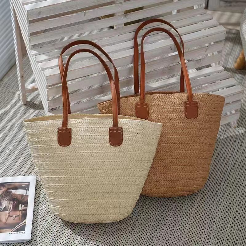 Borsa a secchiello con tracolla singola, grande capacità, in tessuto a mano, da spiaggia, da donna, 2024_voghion.com