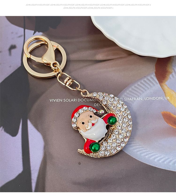 Diamantbesetzter Weihnachtsmann-Autoanhänger, Legierung, Strass, süßer Schlüsselanhänger für Damentaschen_voghion.com