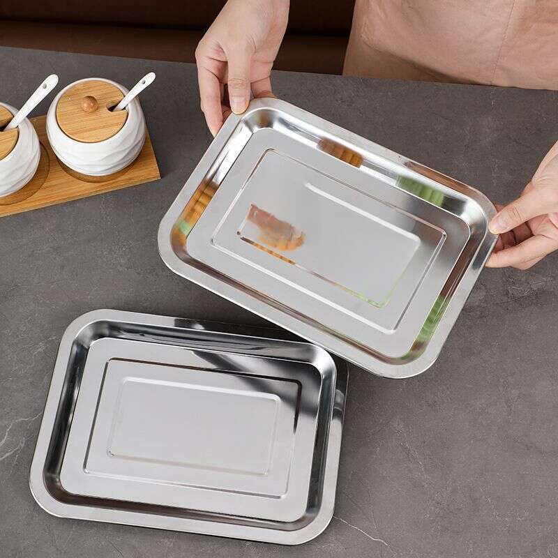 Piatto per barbecue da campeggio commerciale rettangolare in acciaio inossidabile resistente al calore, piatto non usa e getta_voghion.com