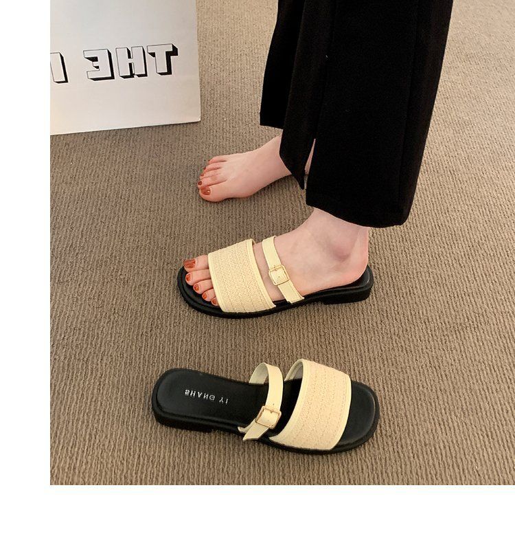Stomp Feeling Soft Bottom Non-slip Flat Slippers Women's Outer Wear New Retro All-match Casual Beach Shoes_voghion.com