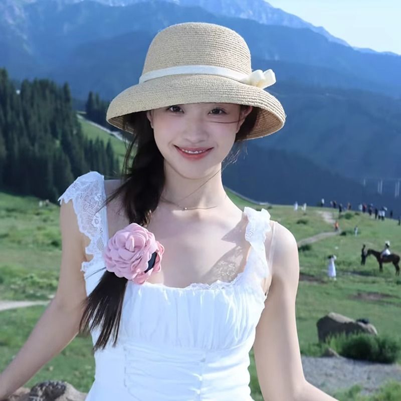 Hepburn Style Summer French Beach Vacation Fisherman Sunshade Sunscreen Straw Hat_voghion.com