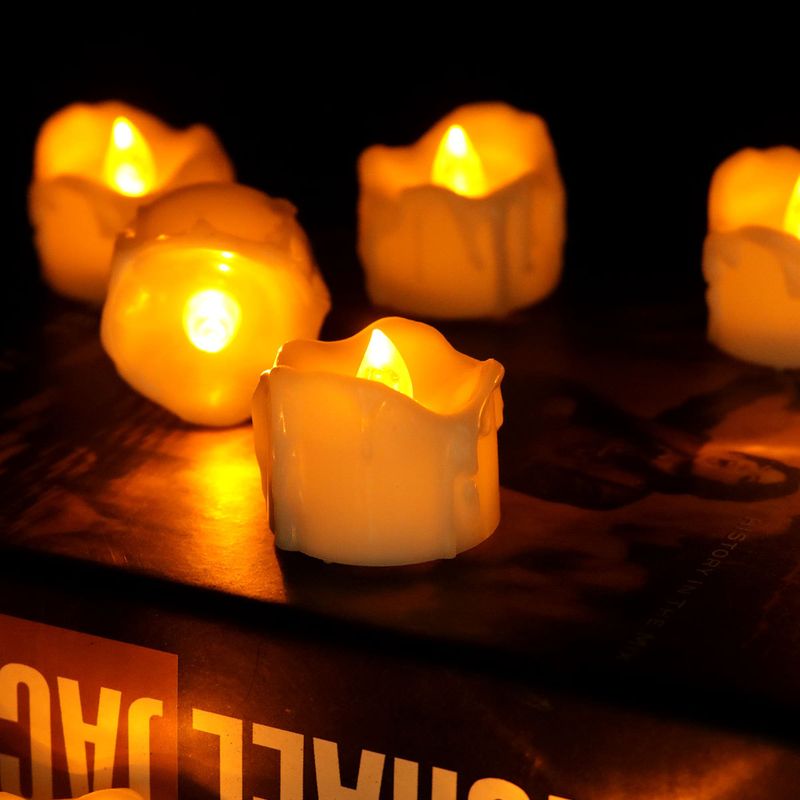 Bougies LED télécommandées – Effet scintillant et goutte d'eau pour anniversaires, mariages, Halloween et Noël (blanc chaud/froid/jaune, lot de 6)_voghion.com