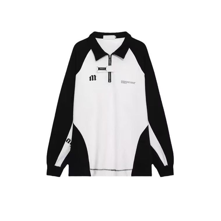 Half Zip Hoodie Paar Retro Trendy Marke Schwarz und Weiß Kontrastierendes Oberhemd_voghion.com