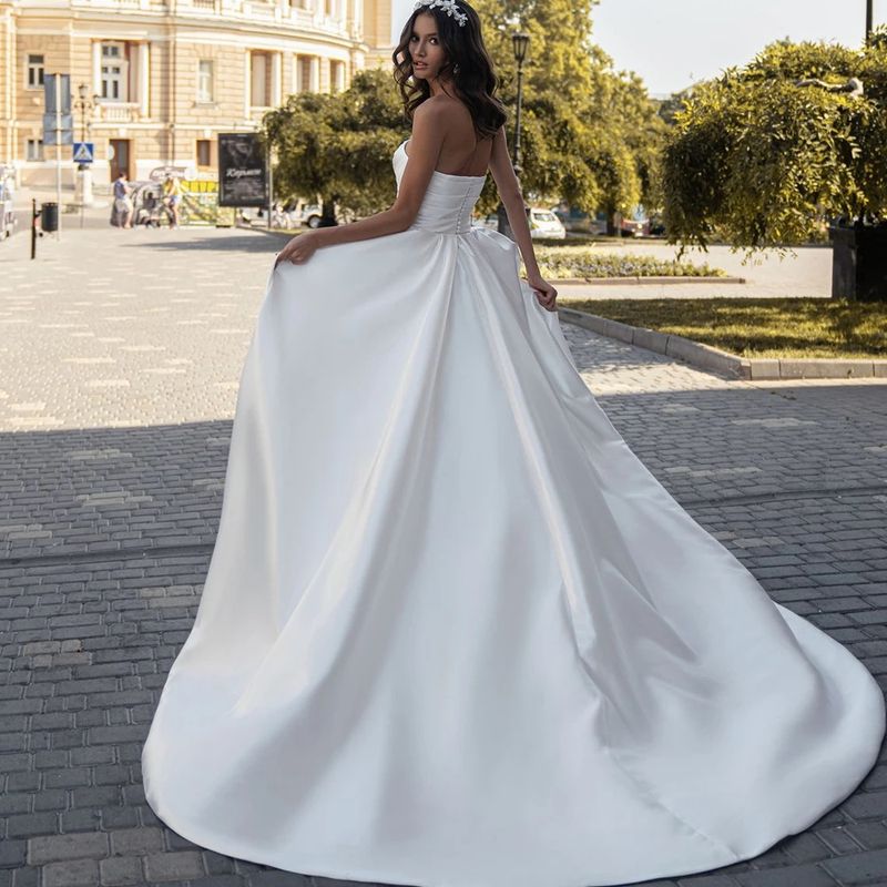 Women's clothing satin wedding dress 2024 new summer bride slim small tail luxury fluffy wedding dress_voghion.com